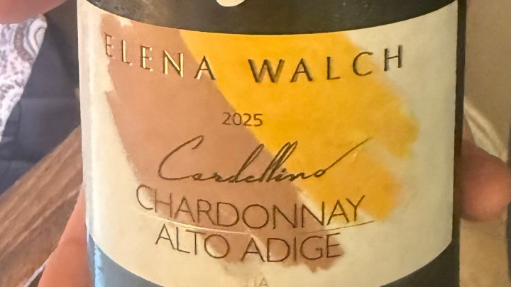 Close-up of a wine bottle label from Elena Walch featuring Chardonnay Alto Adige 2025.
